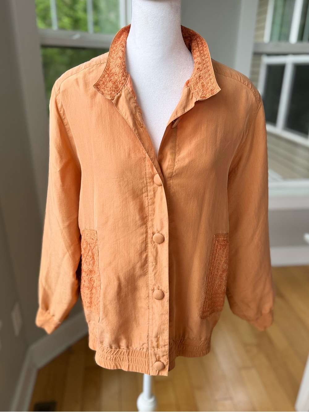Vintage Set/2 La Perle Coral Orange Peach Silk Track Suit Windbreaker Pants Sz S
